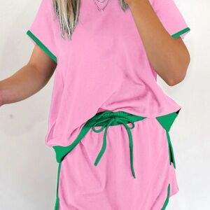 Pink and Green Casual Two-Piece Set